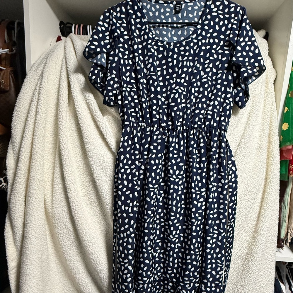 SHEIN Navy and White Polka Dot Dress
